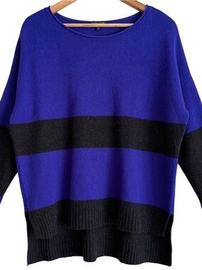 EILEEN FISHER Yak Wool Blend Preppy Oversized Colorblock Lightweight Sweater M